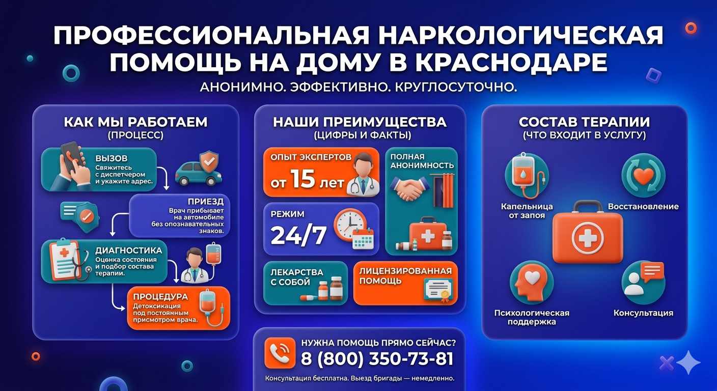 Инфографика о принципах лечения алкоголизма на дому в городе Буй: этапы вызова нарколога, преимущества анонимной детоксикации и состав медицинской помощи.